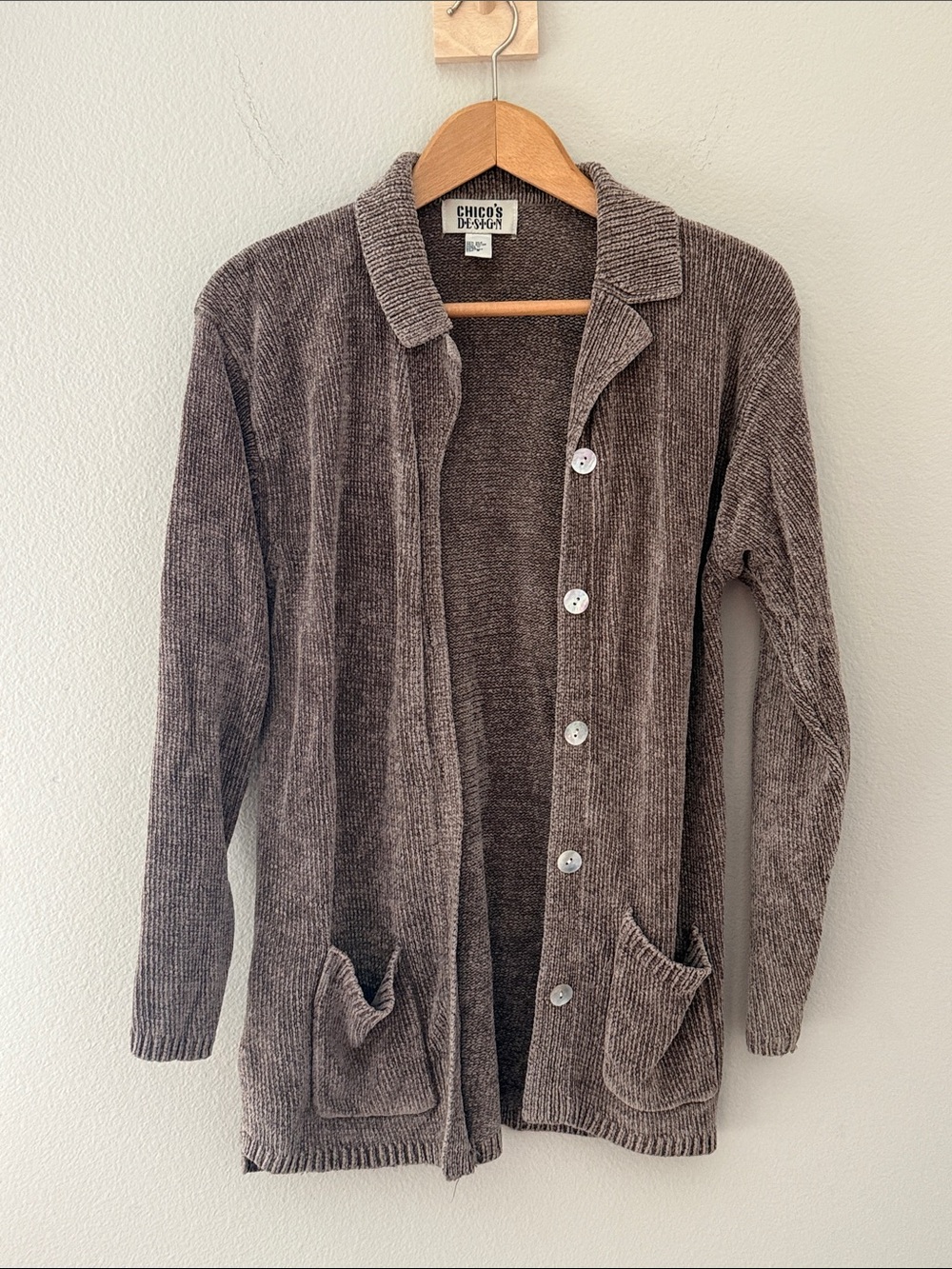Chico's Taupe-Brown Ribbed Button-Front Cardigan